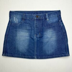 Women's Denim Mini Skirt Cotton Medium Wash Distressed Blue Jean Size Medium M